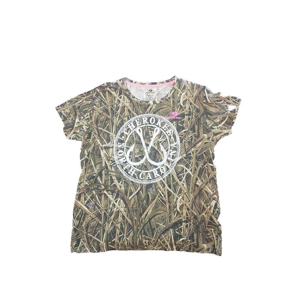 Mossy Oak Cherokee North Carolina Camo Fishing T-Shirt Womens 2XL Shadow Grass